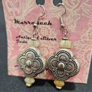 Handcrafted Antique Silver and Jade Earrings